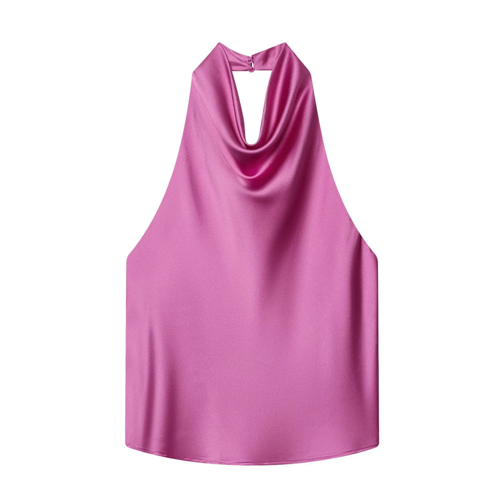 Women's Fashionable Sleeveless Halter Neck Top With Silk Satin Cowl Backless Sleeveless Blouse For Women Elegant Summer Top 3QM8