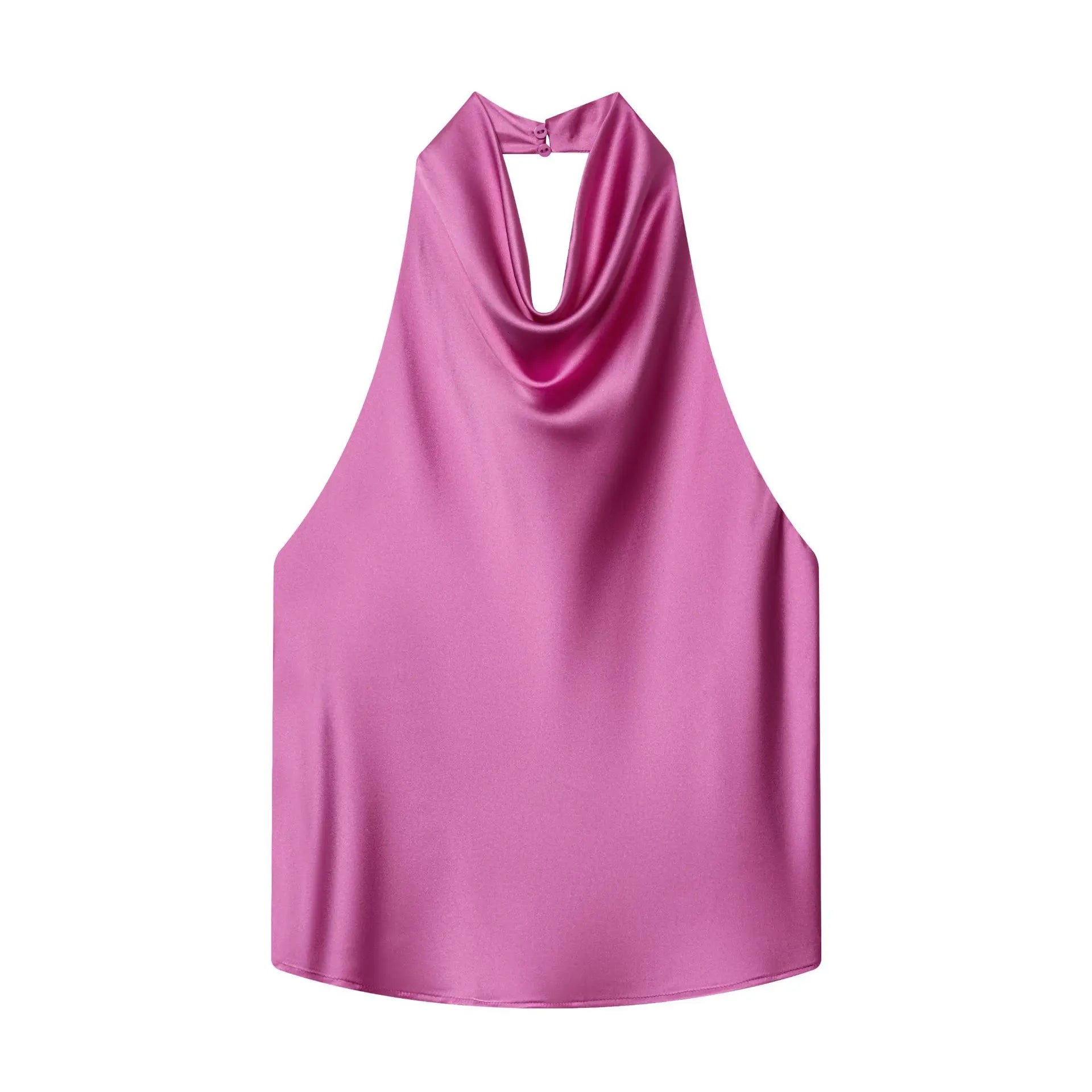 Women's Fashionable Sleeveless Halter Neck Top With Silk Satin Cowl Backless Sleeveless Blouse For Women Elegant Summer Top 3QM8