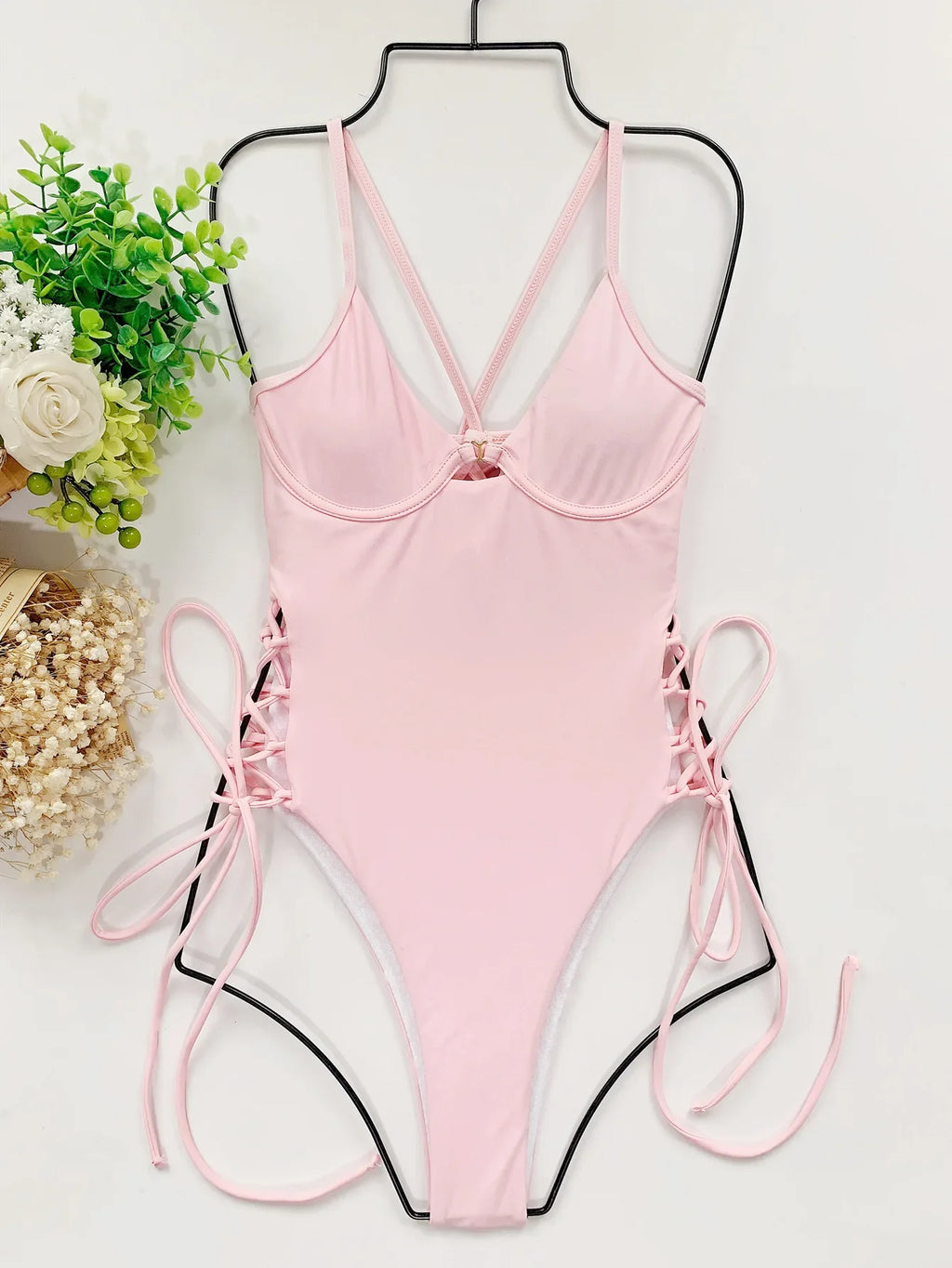 DEKA Underwire Swimwear Women Lace Up One Piece Swimsuit Bandage Female Backless Monokini Bather Bathing Suit Swim Lady