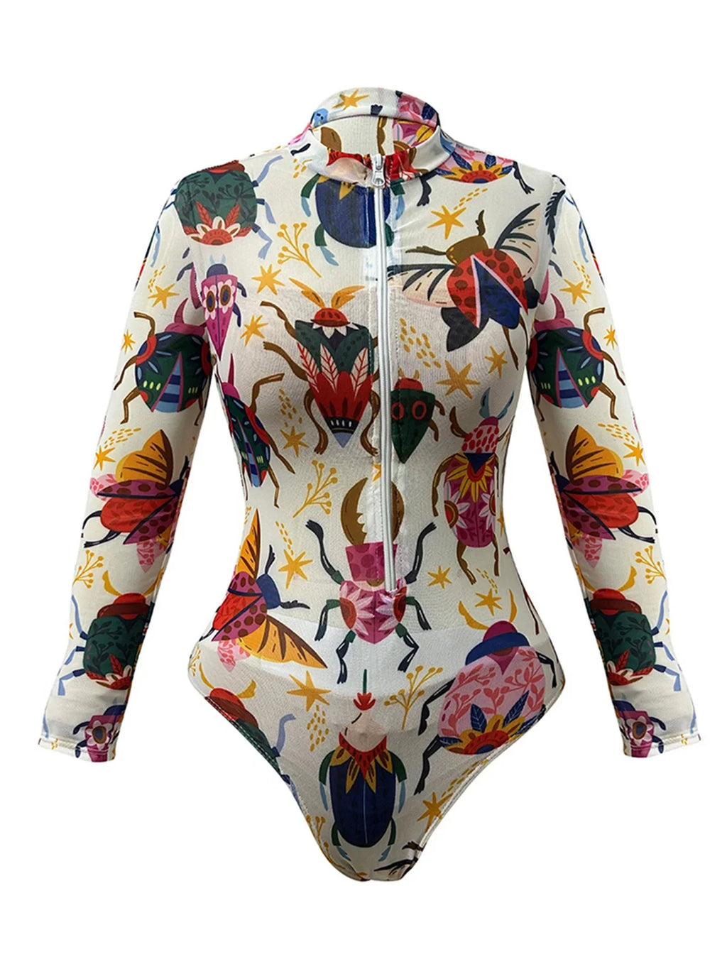 S - XXL New One Piece Swimsuit Women Swimwear Female Padded Bather Bathing Suit Swim With Pants Zipper Printed Long Sleeve K8113
