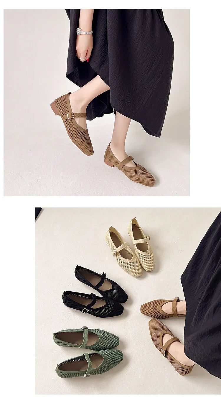 Women Leisure Flats Breathable Mesh Spring Summer Flat Shoes For Female Daily Walking Shoes Square Toe Ladies Fashion Footwear