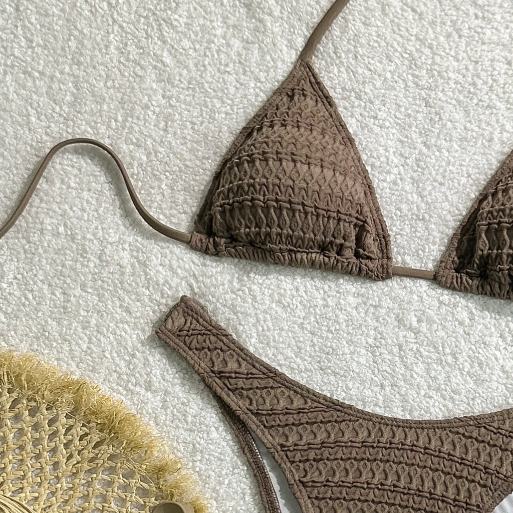 Sexy Knitted Hollow Handmade Crochet Bikini Set Women Pink Bandage Criss Cross Micro Swimsuit Bathng Suit Thong Swimwear