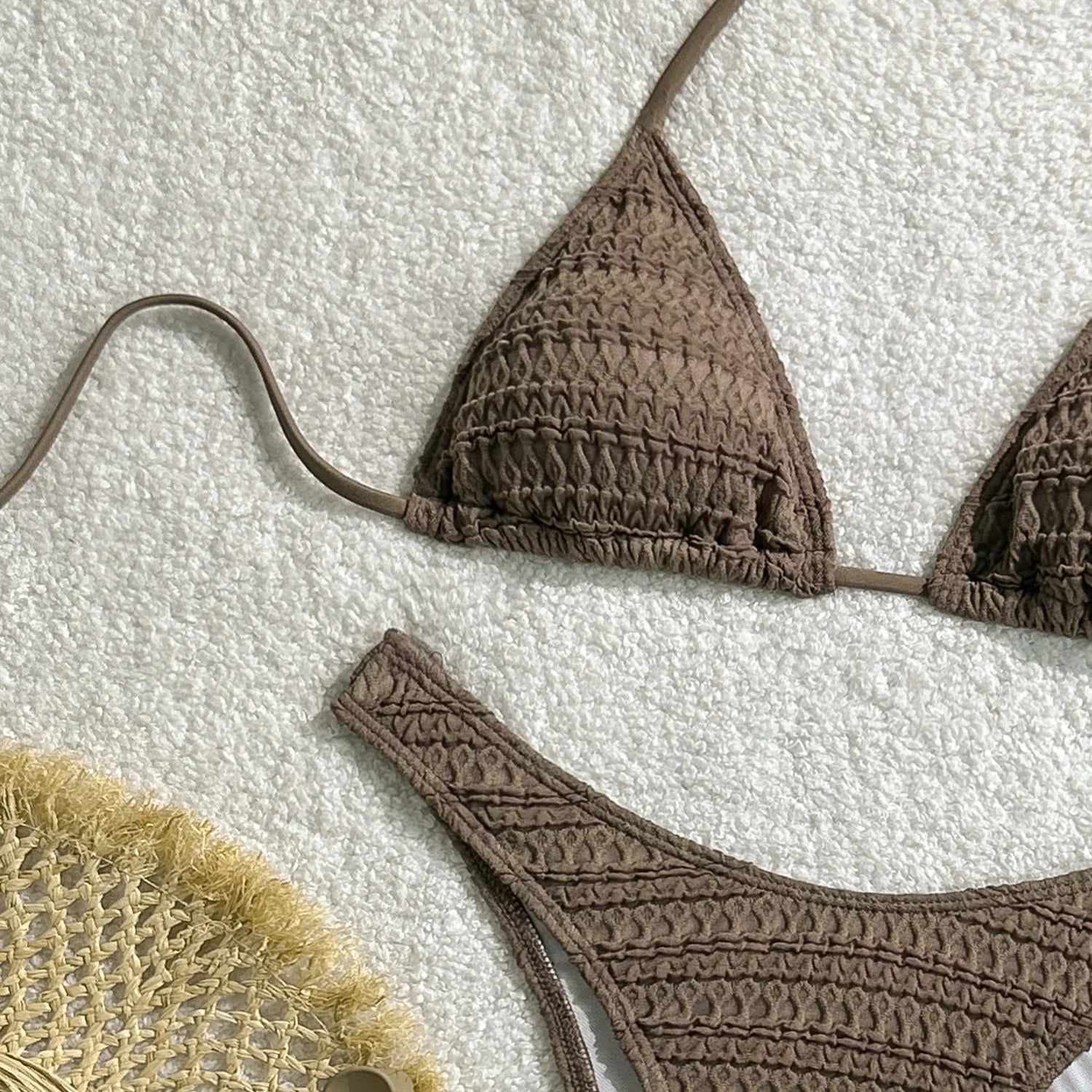 Sexy Knitted Hollow Handmade Crochet Bikini Set Women Pink Bandage Criss Cross Micro Swimsuit Bathng Suit Thong Swimwear