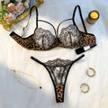 A Black Sexy Lingerie Set, Combining Leopard Print and Floral Patterns, Combining Allure and Sensuality ZA825120