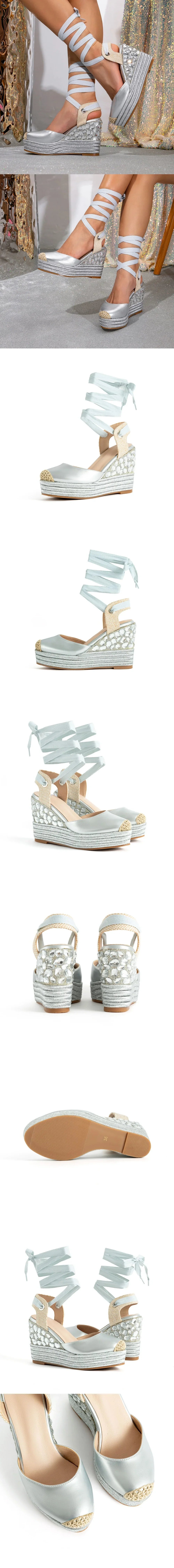 European Size Leisure Summer Espadrilles Sandals Rhinestones High Heels Wedges Sandals Shoes Women Comfy Walk Platform Sandal