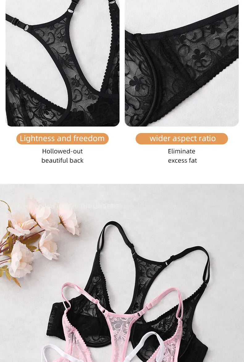 3-Piece Plus Size Lingerie With Lace Front Buttons For Women Brassiere  Adjustable Underwear Comfort And Breathability Bra