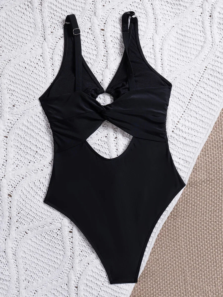 S - XL Tummy Cut Out Women Swimwear One Piece Swimsuit Female High Cut Monokini Metal Rings Bather Bathing Suit Swim Beachwear