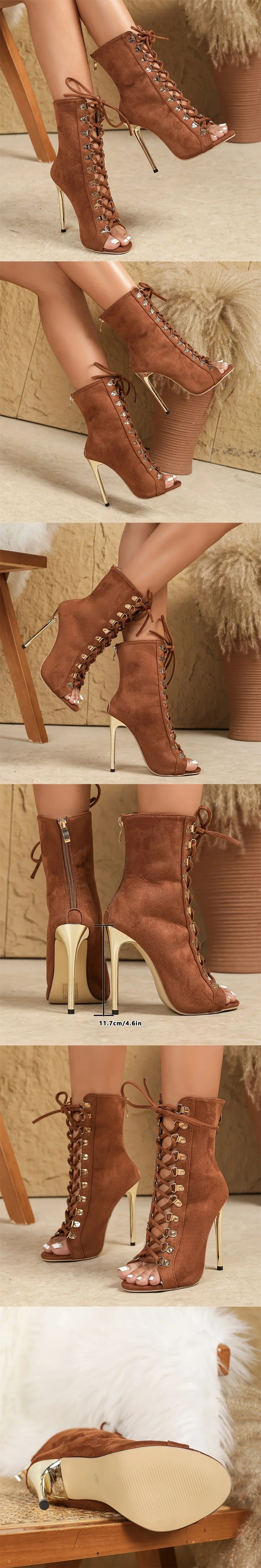 Big Size 42 Sexy Cross-tied Jazzi Summer Boots Women Elegant Brown Zip-up Thin High Heels Summer Ankle Boots Stiletto Shoes
