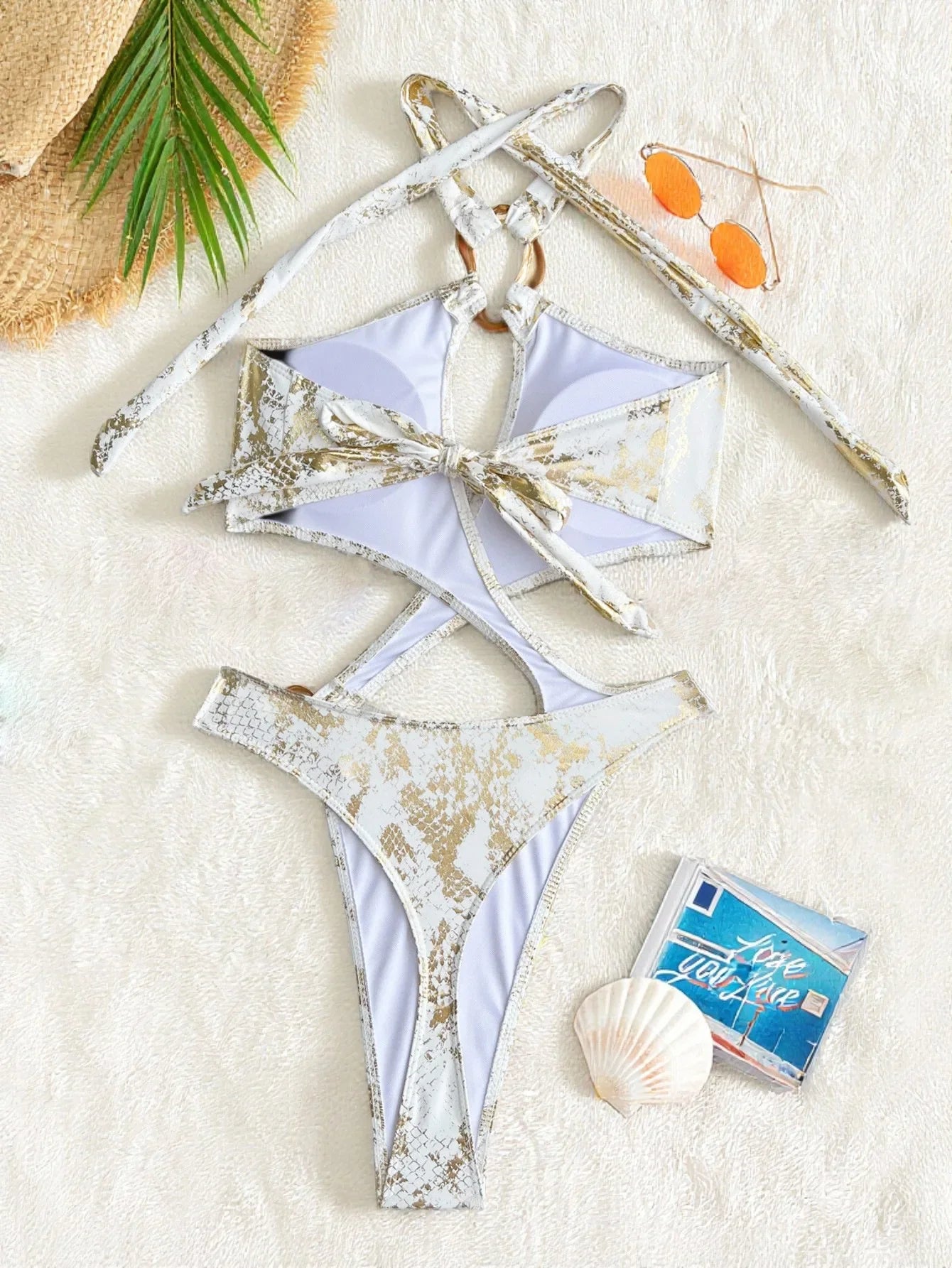 2026 New Sexy Hollow Out Women's Swimsuit Halter Lace-up Bodysuit Cross Bandage Backless Swimwear Push Up Bathing Suit Beachwear