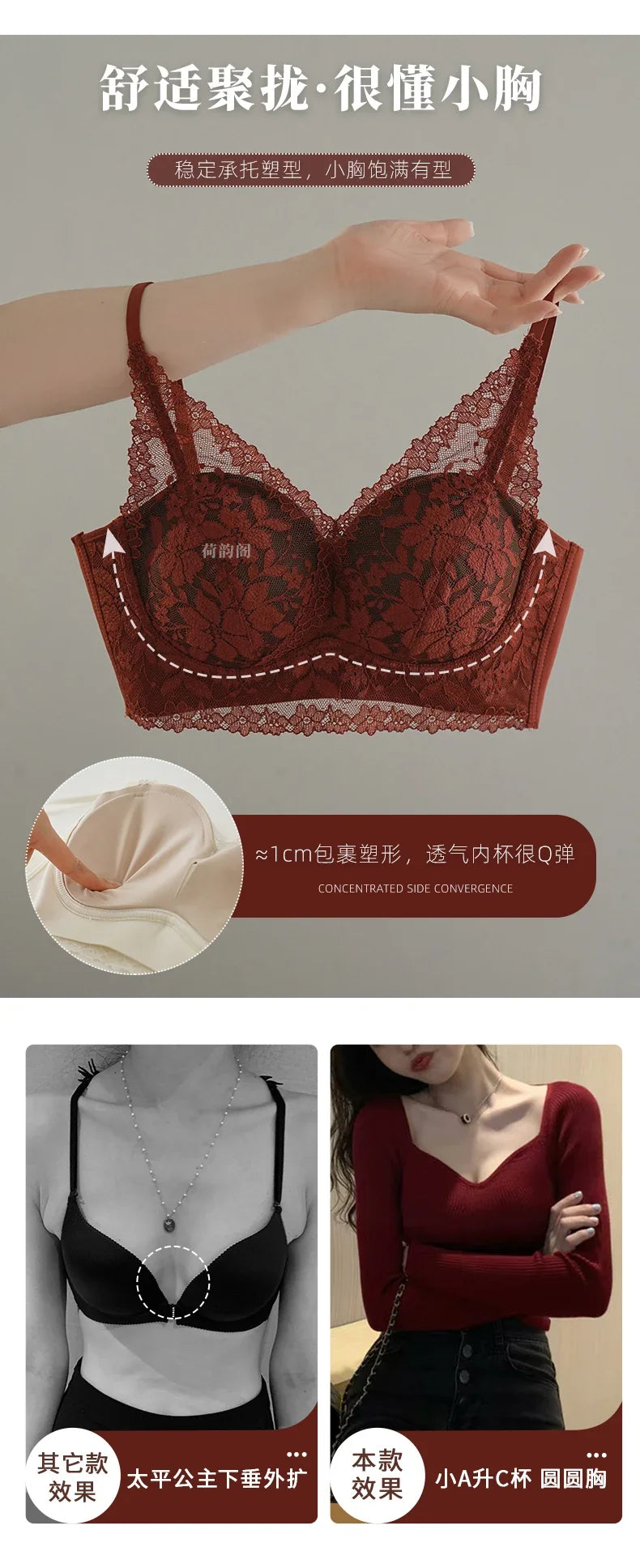 Tight Fit French Lace Bra for Small Bust - Comfort Lift Anti Sagging, Sexy Lace Back & Thin Strap Lingerie MOYISU Sexy Bras AB