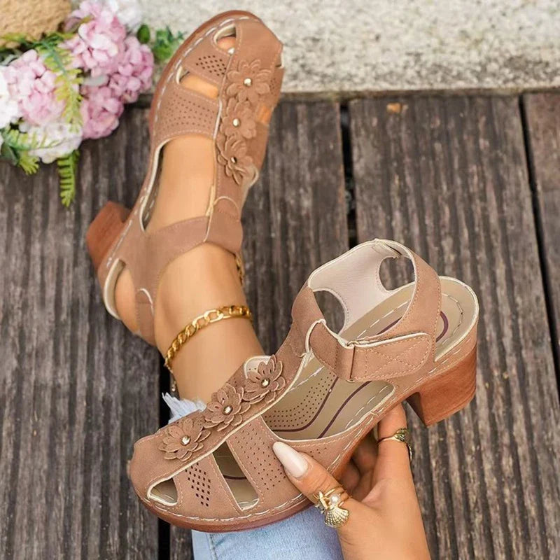 Plus Size 43 Thick Heel Rome Sandals Women Closed Toe Ankle Strap Summer Sandles Woman Flowers Platform High Heeled Sandals