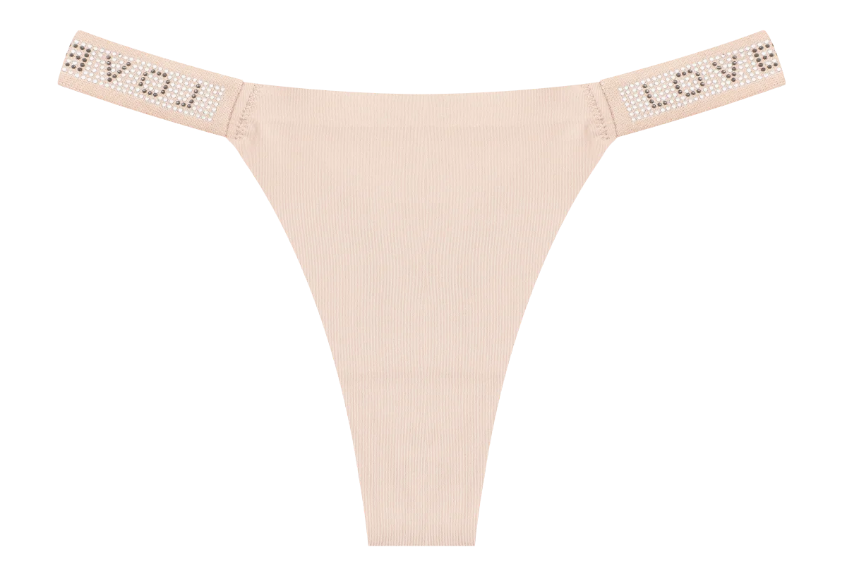 New Women's Smooth Low Waist Sexy Panties Women Thongs Rhinestones Letter Diamonds G-string Sports Thong Briefs T-back Shiny