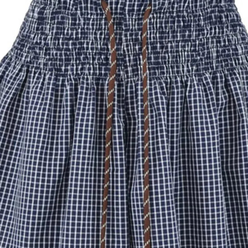 Korean Women's Casual Shorts With Elastic Waist And Drawstring Pleated Plaid A-line Wide-leg Hot Pants For Trendy Girls EHL7