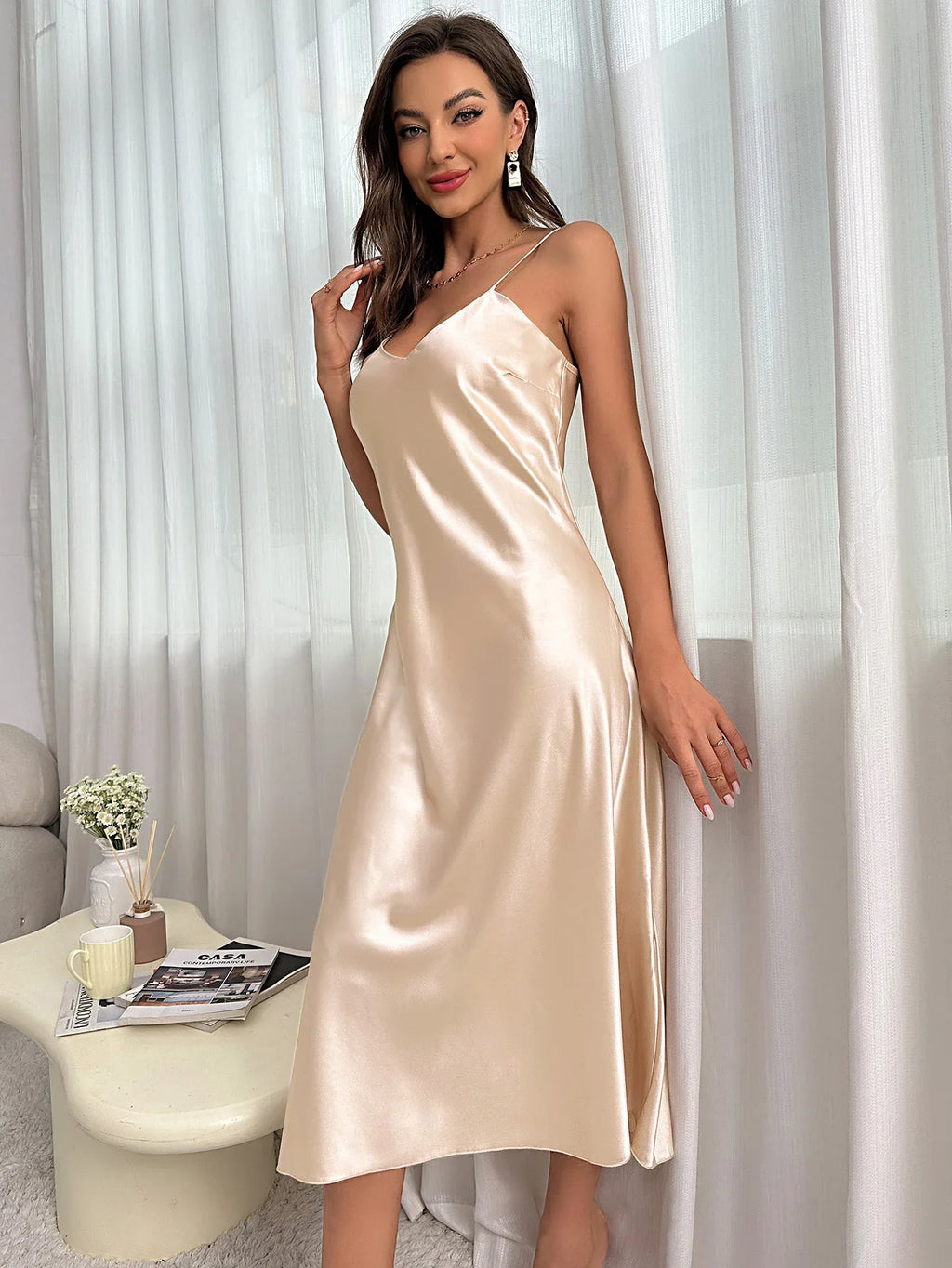 Women's Nightdress Spaghetti Strap V Neck Elegant Luxury Comfortable Breathable Loungewear Relaxing Daily Leisure Classic Style