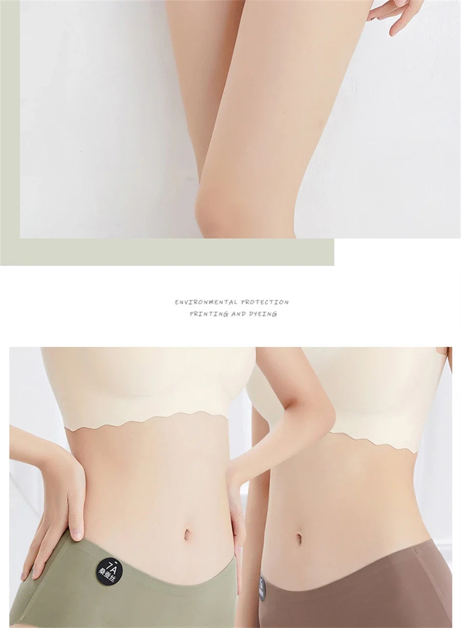 5PCS Seamless Mulberry Silk Underwear Ultral Thin Women's Panties Sexy High Elastic Invisible Briefs Soft Underpants Lingerie
