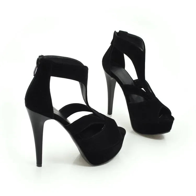 Summer New Pattern Europe and America Fashion Black Sexy Fine Heel Waterproof Fish Mouth High-heeled Women Sandals Size 34-43