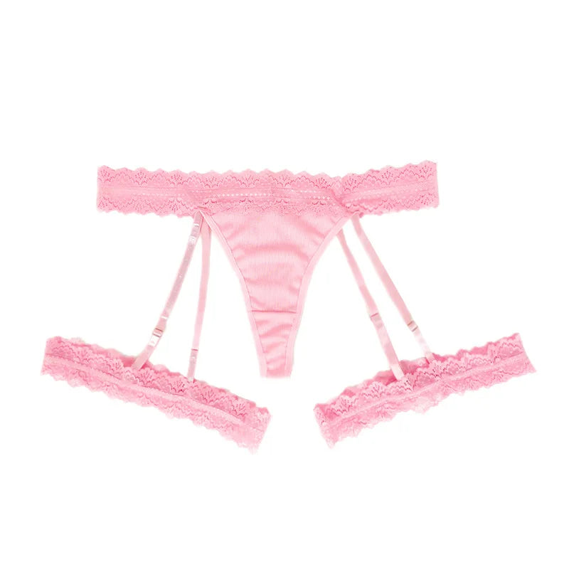 1pcs XL-4XL Plus Size Lace Women Thongs Mid Waist Solid Ladies G-string New Fashion Erotic Underwear Female Suspender Socks