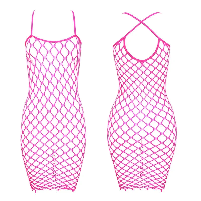 Sexy Women Fishnet Hollow Out Cover Up Dress See Through Bodycon Beach Swimwear Summer Style