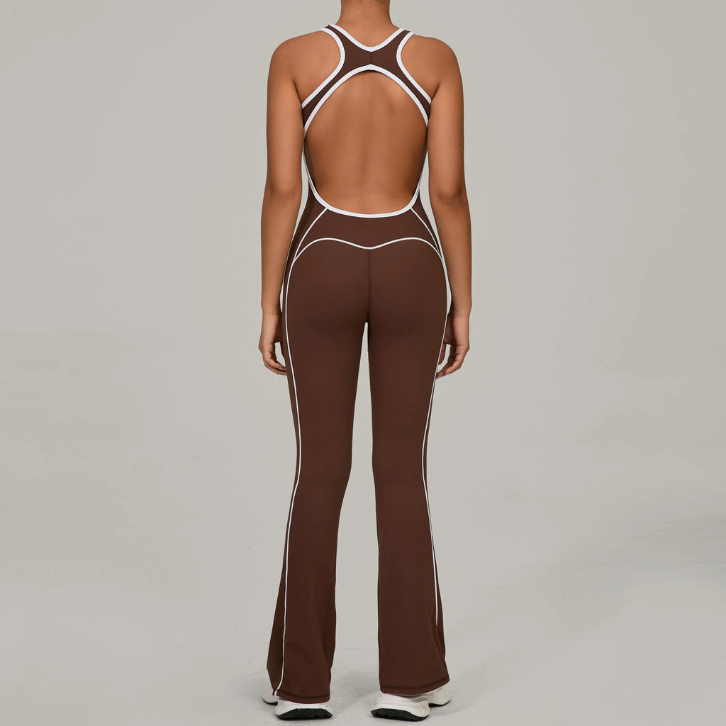 Sexy Backless Bodysuit Women's Set Tracksuits Fitness Sports Jumpsuit Yoga One-piece Suit Flared Pant Fast Dry Workout Clothes