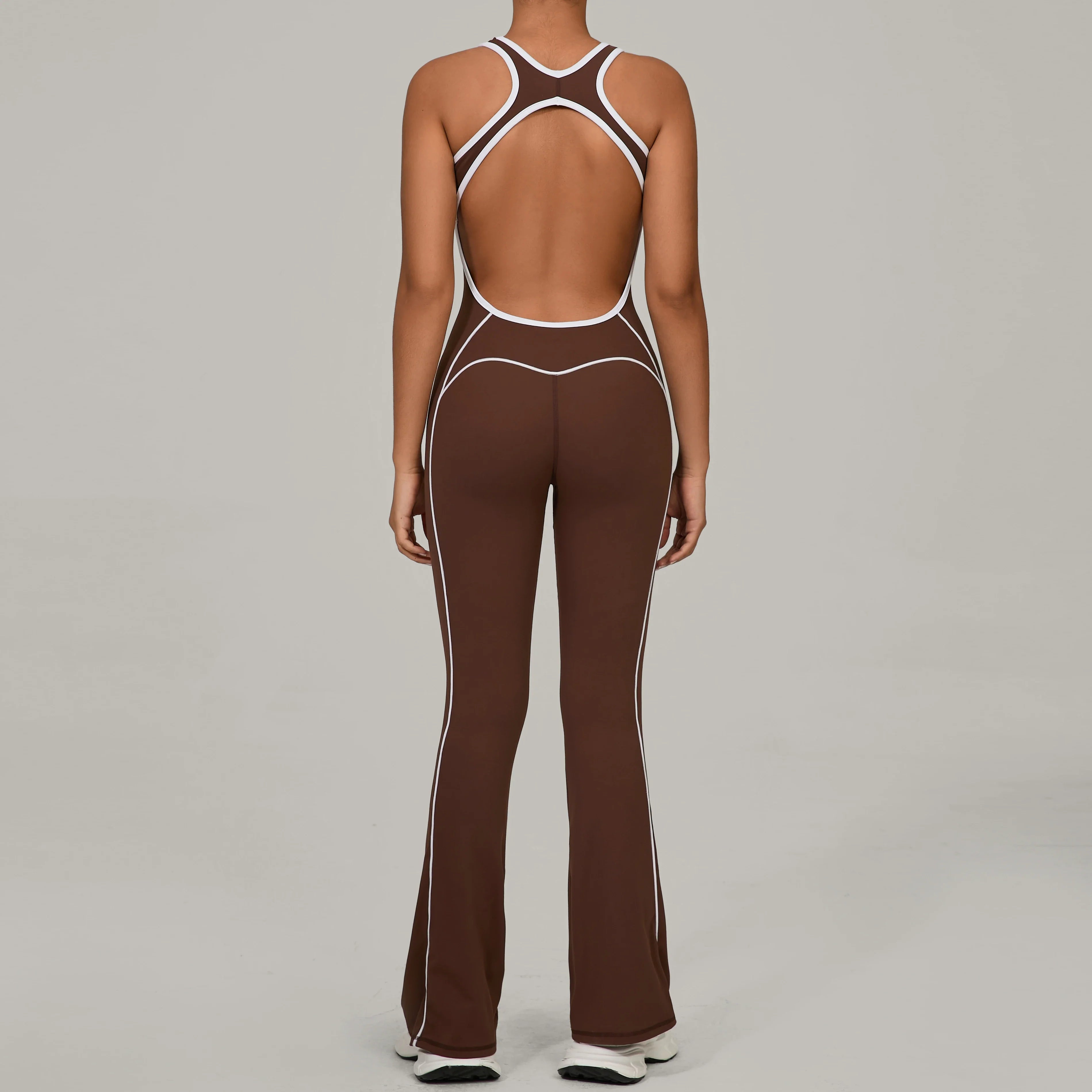 Sexy Backless Bodysuit Women's Set Tracksuits Fitness Sports Jumpsuit Yoga One-piece Suit Flared Pant Fast Dry Workout Clothes