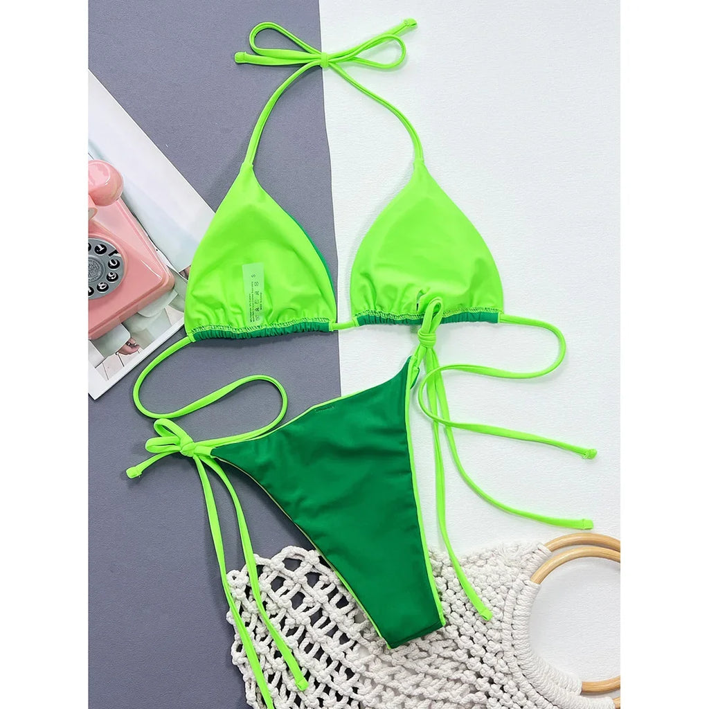 Sexy 7 Colors Halter Brazilian Bikini Female Swimsuit Women Swimwear Two-Pieces Bikini Set Bather Bathing Suit Swim Lady V3860