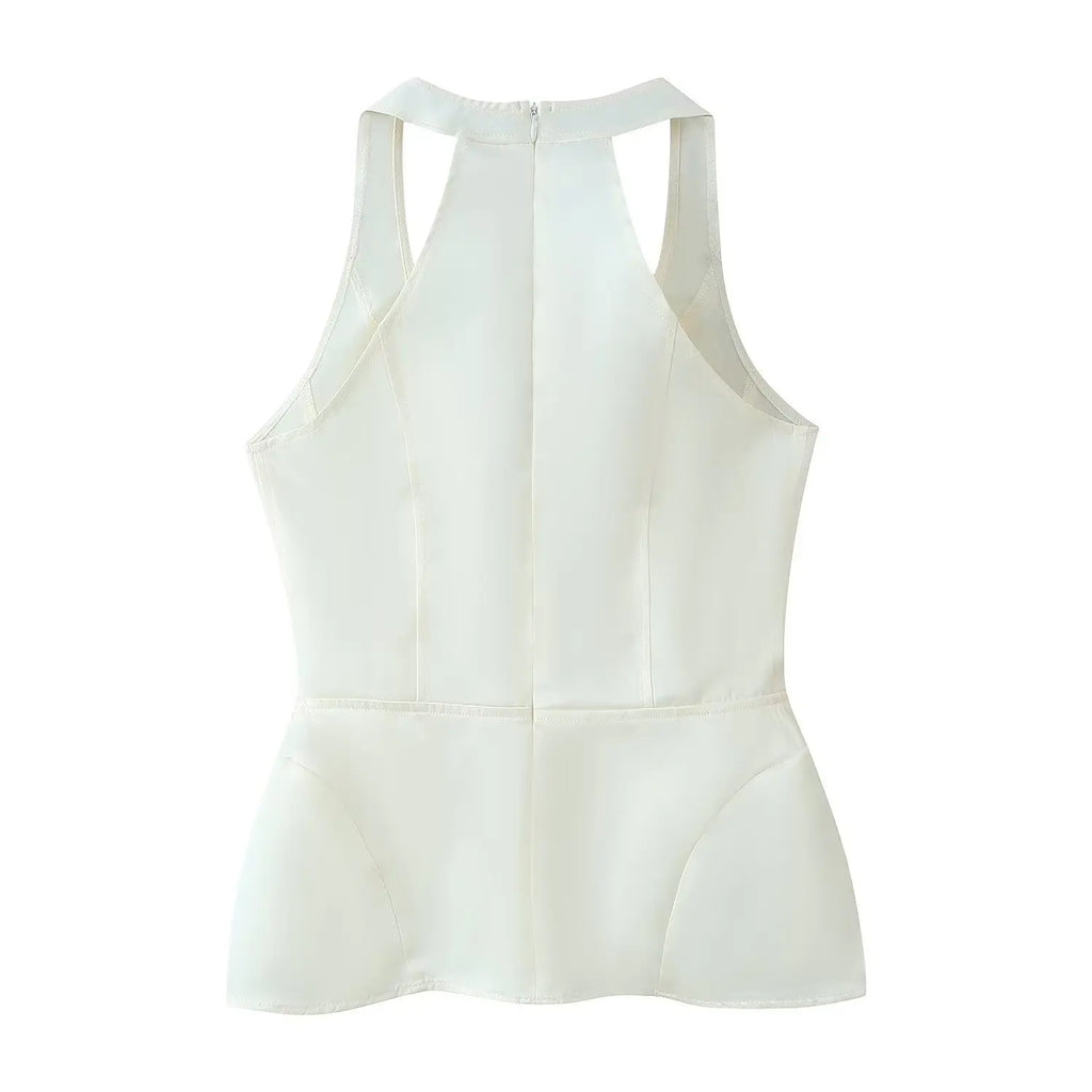Women's Fashion Casual Halter Neck Slim-Fit Cream White Halter Neck Corset Top With Hem Sleeveless Waist Blouse For Women TTLD