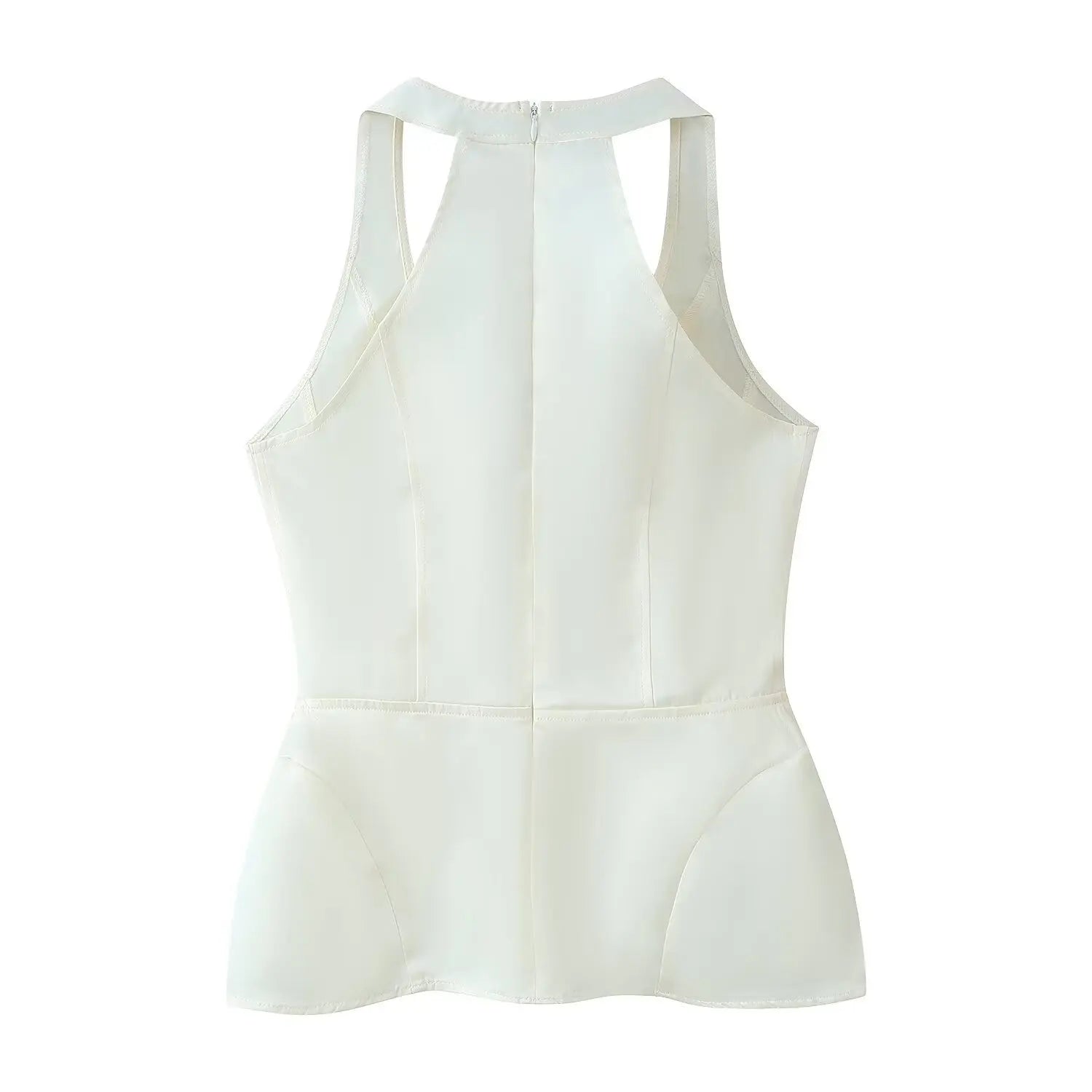 Women's Fashion Casual Halter Neck Slim-Fit Cream White Halter Neck Corset Top With Hem Sleeveless Waist Blouse For Women TTLD