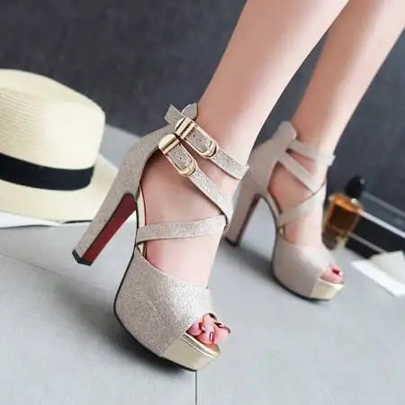 Women's Sandals Summer New Style Fashion Fish Mouth Open Toe Buckle Thick Heel High Heel Women's Shoes Plus Size 33-43 High 11cm