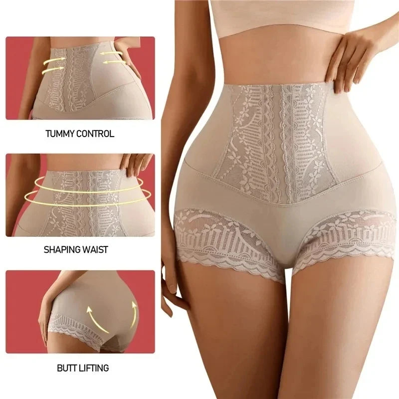 High Waist Lace Flat Belly Shorts For Women Slimming Panties Shapewear Tummy Control Underwear Female Hip Lifting Pants