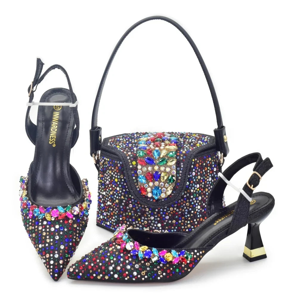 doershow African fashion Italian Shoes And Bag Sets For Evening Party With Stones gold Italian Handbags Match Bags! HF1-1