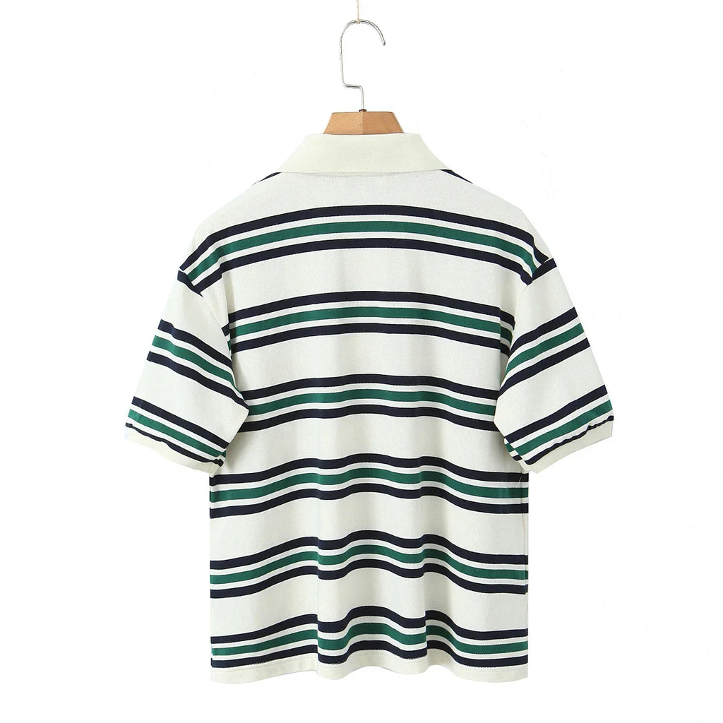 Foridol Burgundy Striped Casual Women T-shirt Summer Loose Polo Shirts Buttons New Female Tops Blouse White Tops Spring Shirt