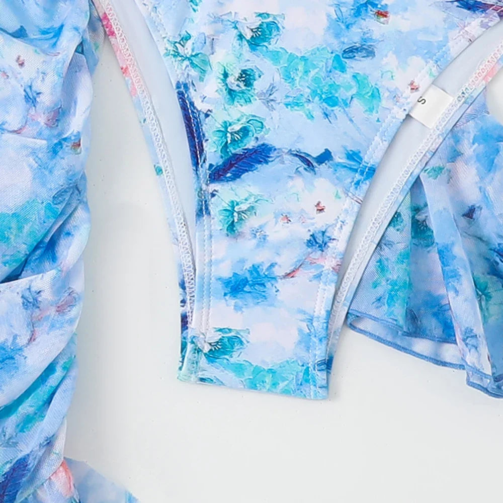 4 Pieces String Bikinis 2026 Women Sexy Swimwear Female Floral Swimsuit Bathers Bathing Swimming Swim Suit Beachwear Summer