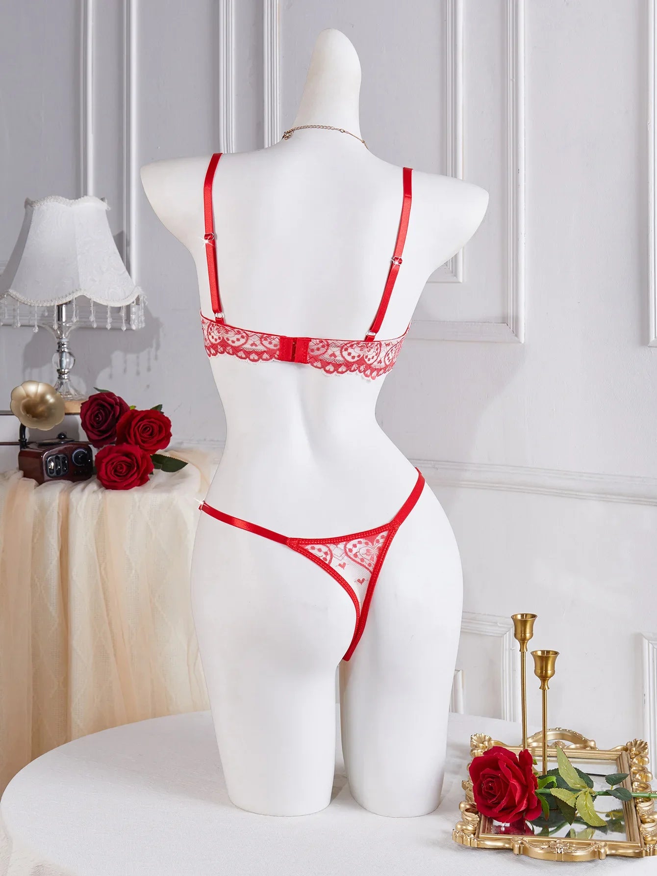European and American erotic lingerie love lace print Valentine's Day pure desire push-up bra set
