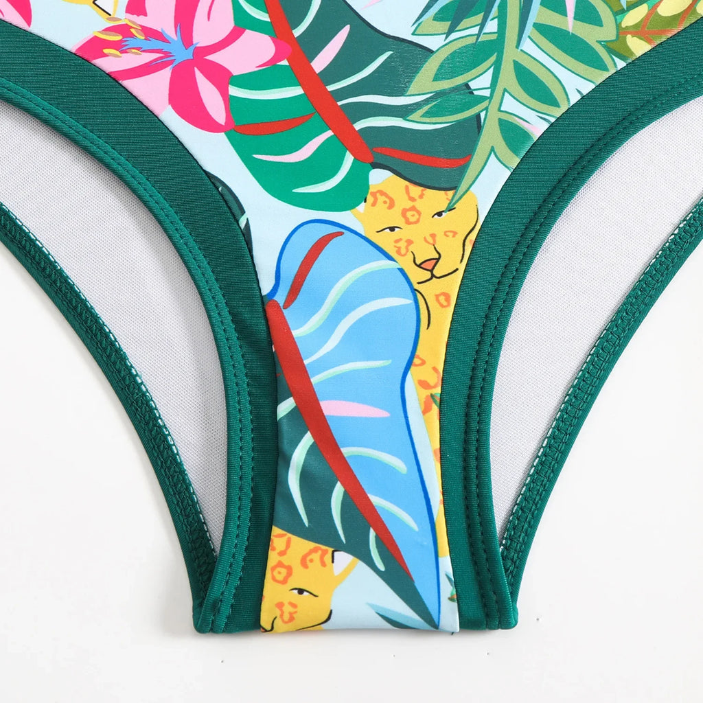 Vintage Green Leaves Print Bikini Set 2026 Women Tie Strap Push Up Underwire Long Skirt 3 Piece Swimsuit Bathing Suit Swimwear