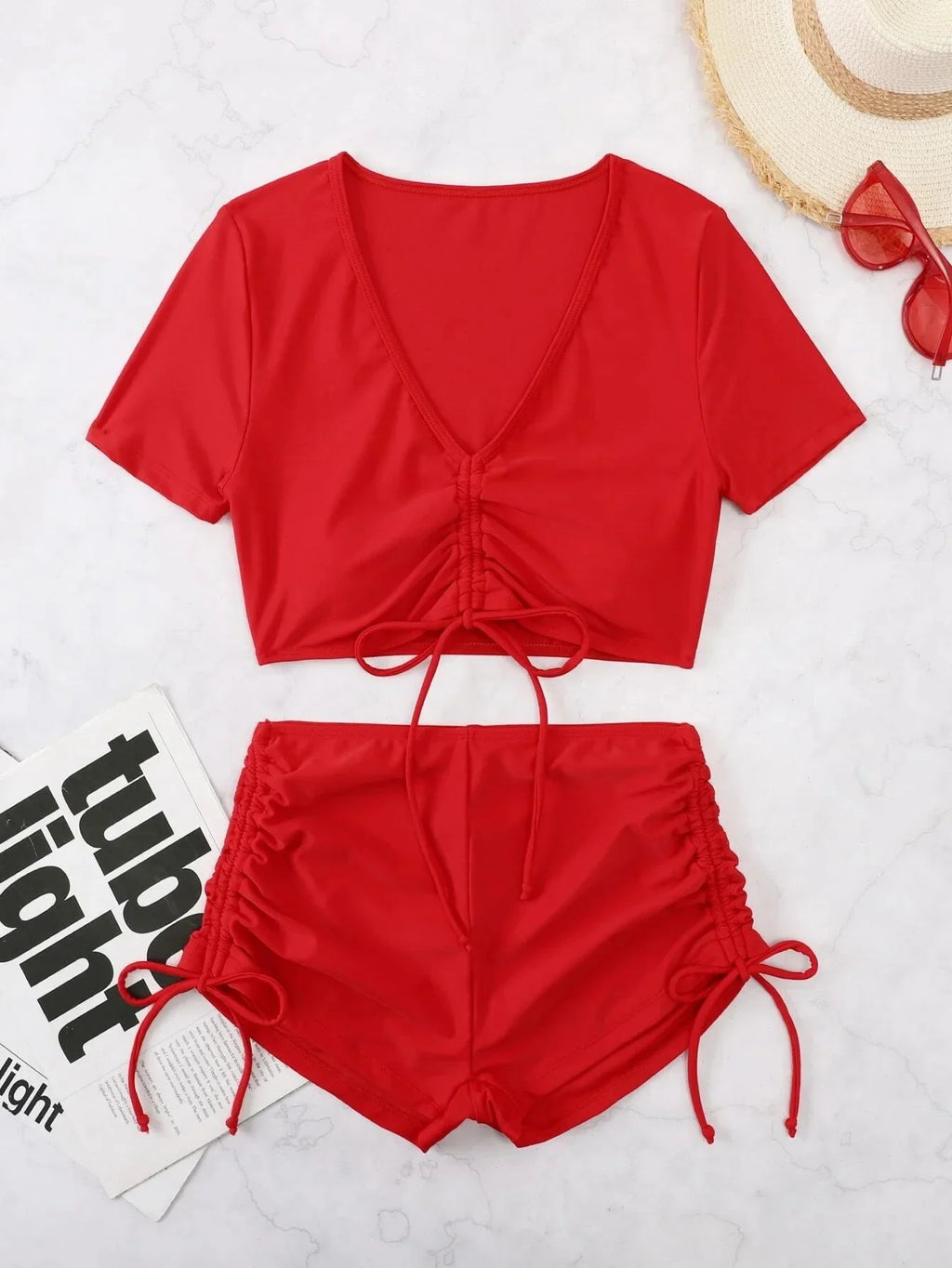 2026 Plain Drawstring Two Pieces Women Swimsuit Solid Sexy Swimwear Female Bathers Bathing Swimming Suit Summer Beachwear