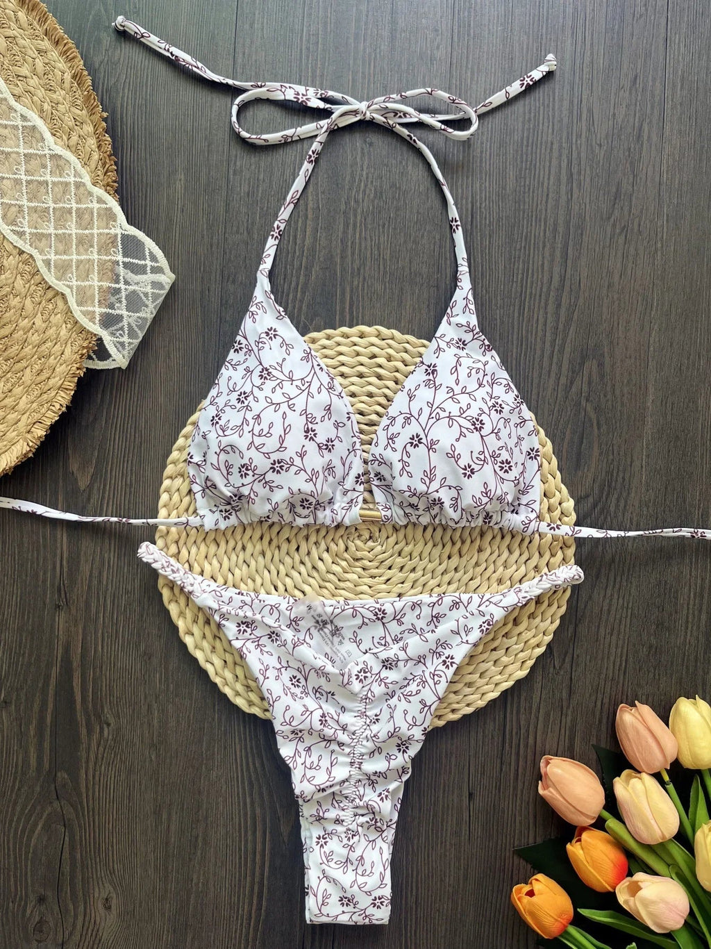 Leopard Halter Scrunch Butt Micro Thong Bikini Women Swimwear Female Swimsuit Two-pieces Bikini Set Bather Bathing Suit Swim
