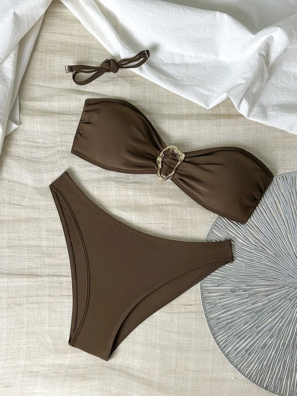 2026 Bandeau Bikinis Women Striped Padded Swimwear Female Sexy Swimsuit Solid Bathers Bathing Swimming Swim Suit Beachwear