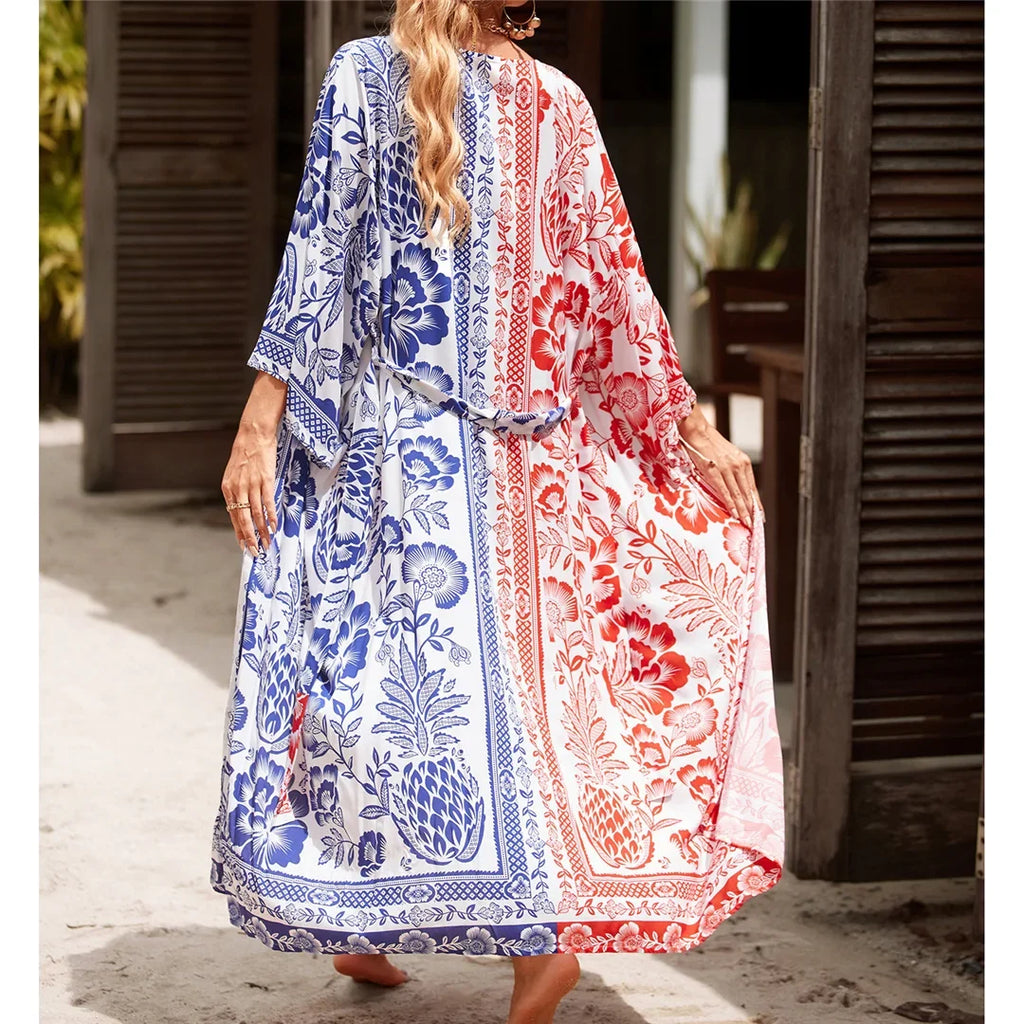 13 Colors Printed With Belt Crochet Knitted Tunic Beach Dress Beach Wear Beachwear Beach Cover Up Cover-upsFemale Women V7201