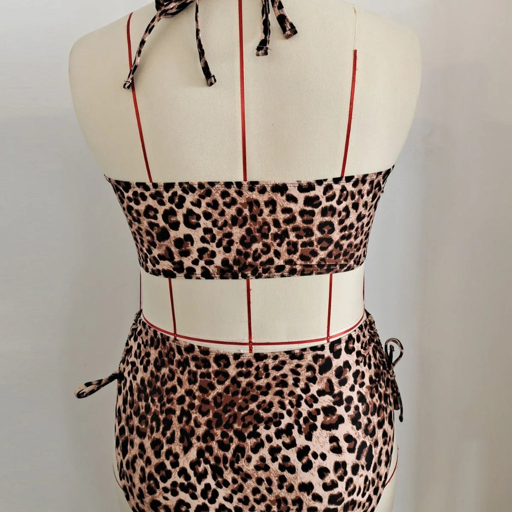 NEW Large Plus Size 2 Pieces Bikini High Waist Swimsuit Women Leopard Swimwear Female Bather Bathing Swimming Swim Suit