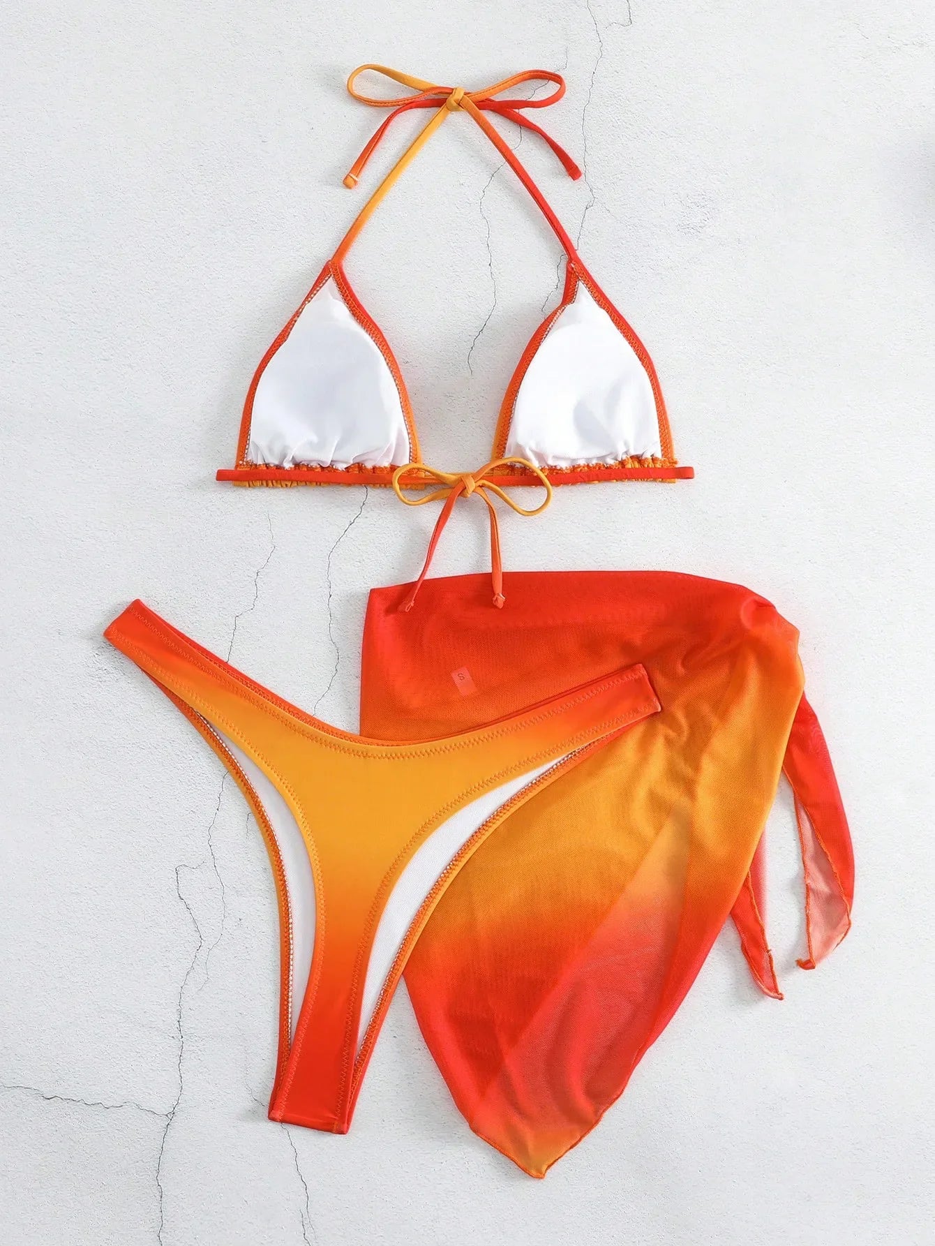 sexy tie dye print halter bikinis sets 3pcs with cover mesh skirt thong swimsuit bathing suit beach outfits biquini tankini