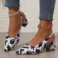 Zoki Fashion Leopard Print Thick Heel Sandals Women Back Strap High Heels Sandals Woman Plus Size 42 Pointed Toe Slingbacks