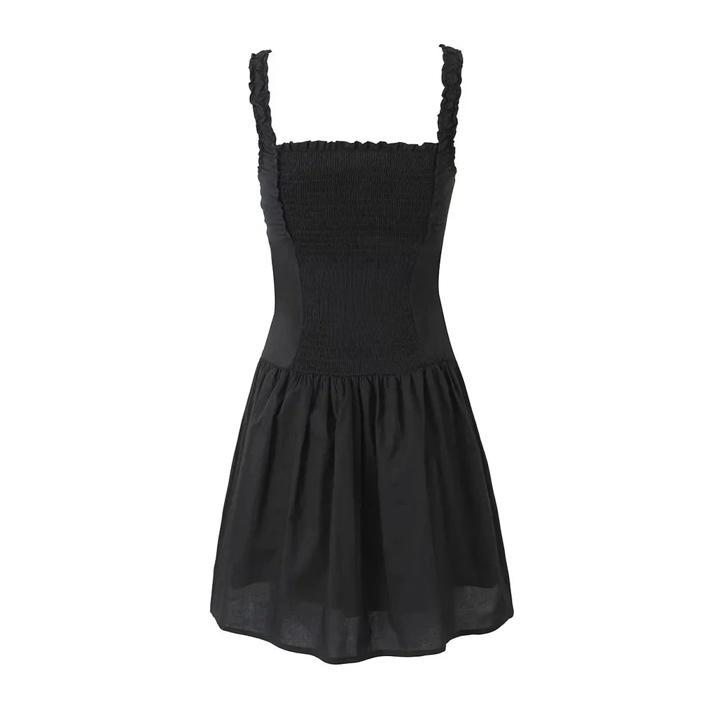 Foridol Bowknot Smocked White Short Dress Women Summer Cotton Mini Sleeveless Tank Sundress Beach Chic Buttons Dress for Petite