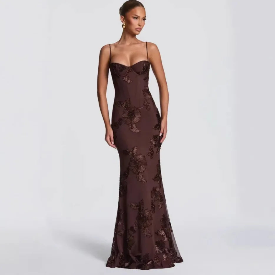 Sexy Backless Cross-cutout Strap Dress For Women Heavy-duty Fishbone Steel Support Slim-fit Jacquard Gown Fishtail Long CAUP