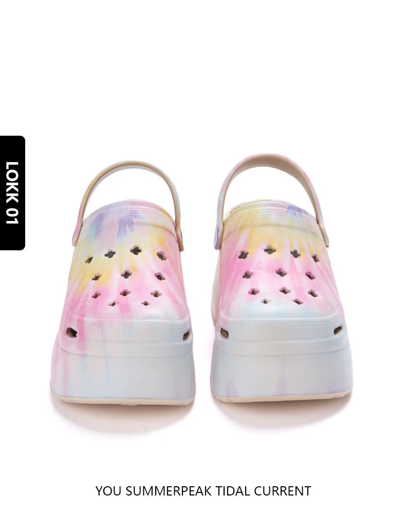 Leopard Platform Clogs for Women Closed Toe Chunky High Heel Sandals Woman New Summer Street Beach Slides Girls Fashion Slippers