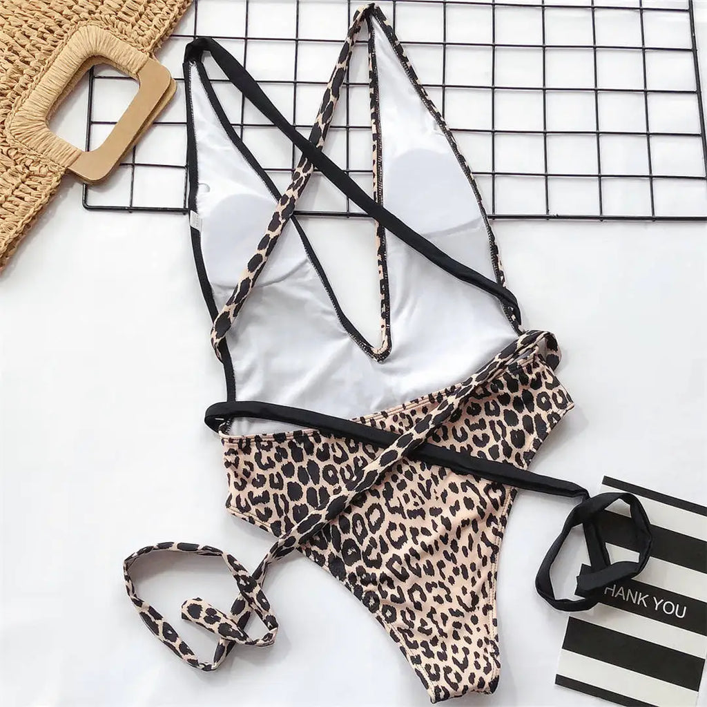Long Strap Wrap Around Swim Suit For Women Swimwear One Piece Swimsuit Female Bather Snake Print Bathing Suit Beach V852SW