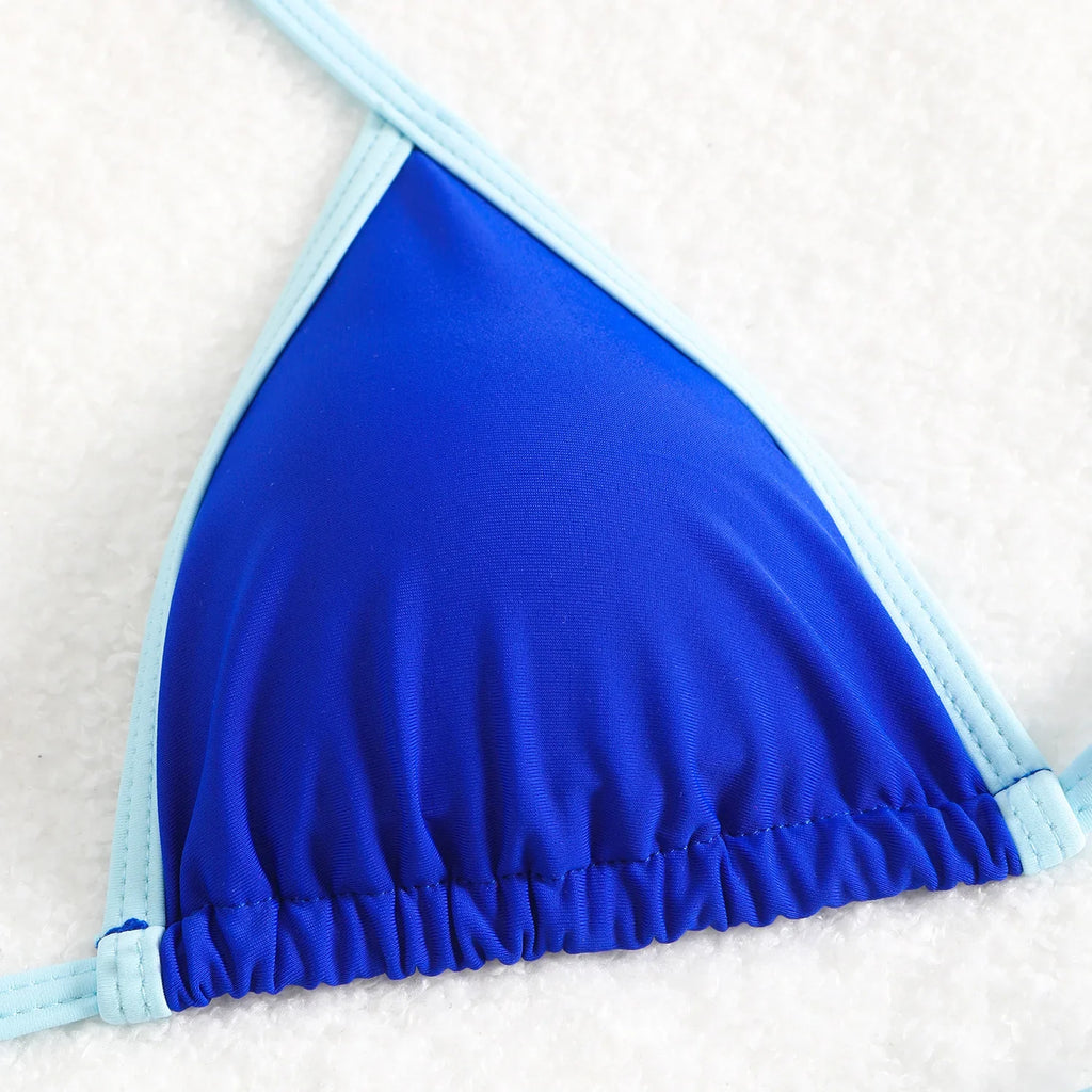2026 Summer Women Patchwork Swimsuit Sexy Backless Neck Bikini Set Lace-up Bathing Suit Beachwear Femme Padded Swimwear Holiday