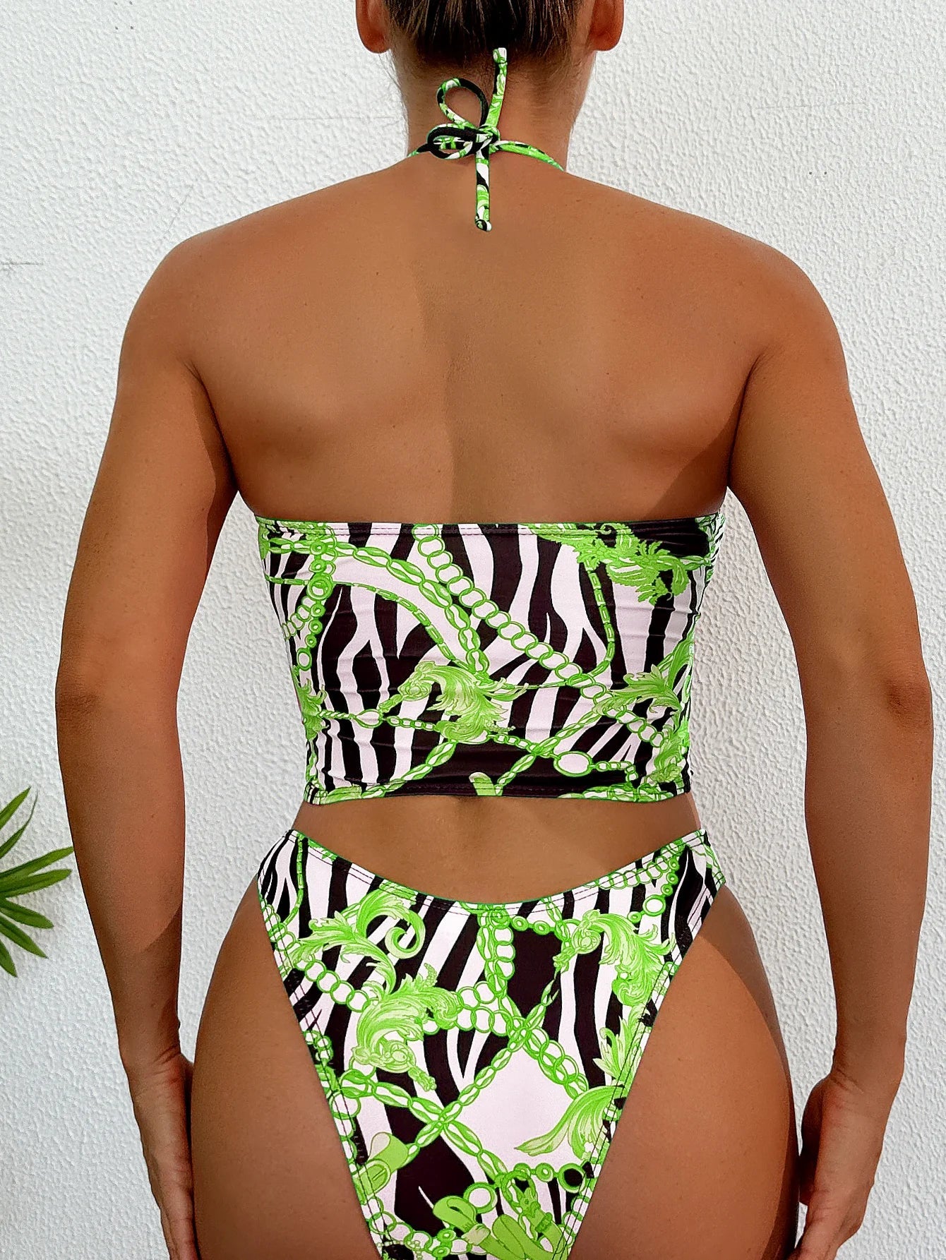 2026 Halter Swimsuit One Piece Sexy Print Ring Link Hollow Swimwear Women Bathing Swimming Swim Suit Padded Beachwear Summer XXL