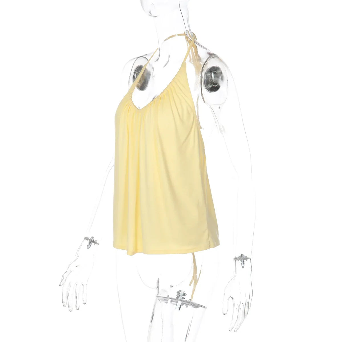 FDYOUI Woman Clothing Halter Neck Backless Camisoles Streetwear 2026 Summer Girls Sexy Lace-up Off Shoulder Yellow Tank Tops