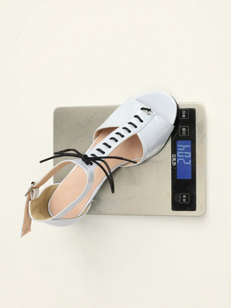 T-Shaped Strap High Slim Heel Peep Toe Hollowed Sexy Sandals Smooth Patent Leather Material Ankle Buckle Women's Sandals