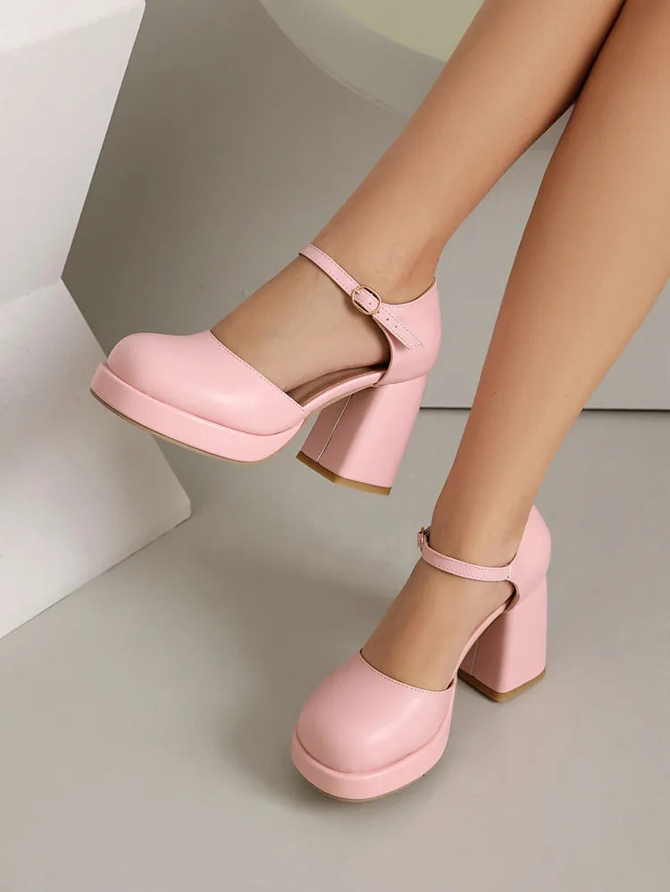 NASBAVI Platform Pumps Chunky Heel Ankle Strap Shoes 2025 Spring Summer Wedding Shoes Fashion Sexy Mary Janes Pumps Big Size 48